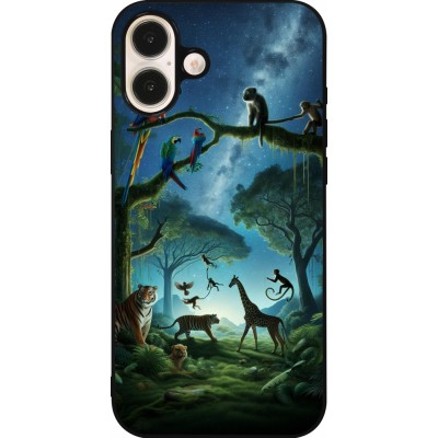 Coque iPhone 16 Plus - Silicone rigide noir Paradis des animaux exotiques