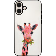 Coque iPhone 16 Plus - Silicone rigide noir Pink Girafe Paint