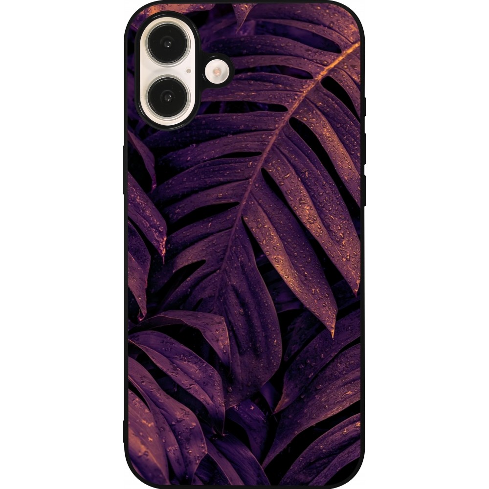 Coque iPhone 16 Plus - Silicone rigide noir Purple Light Leaves