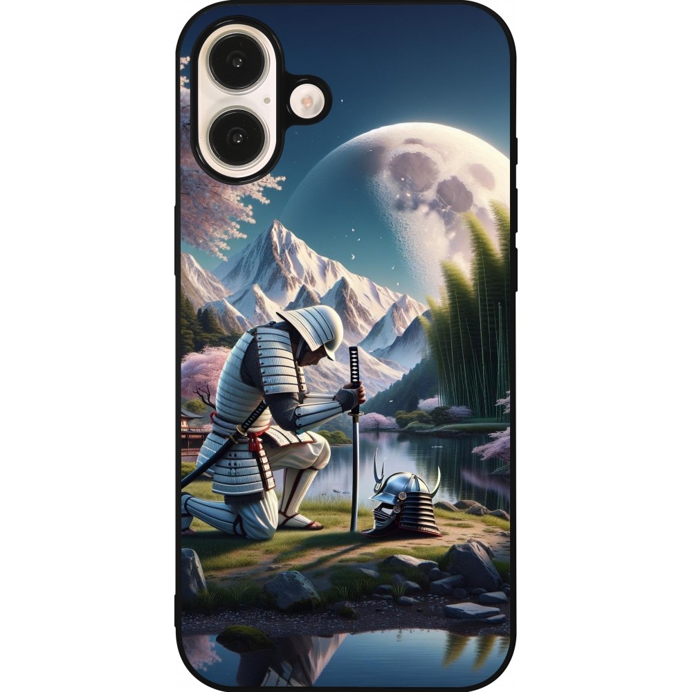 Coque iPhone 16 Plus - Silicone rigide noir Samurai Katana Lune