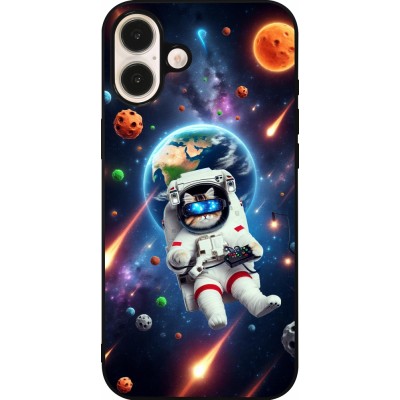 Coque iPhone 16 Plus - Silicone rigide noir VR SpaceCat Odyssey