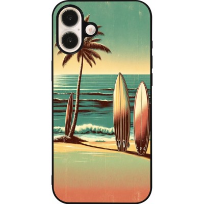 Coque iPhone 16 Plus - Silicone rigide noir Surf Paradise