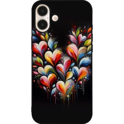 Coque iPhone 16 Plus - Silicone rigide noir Valentine 2024 Coeur Noir Abstrait