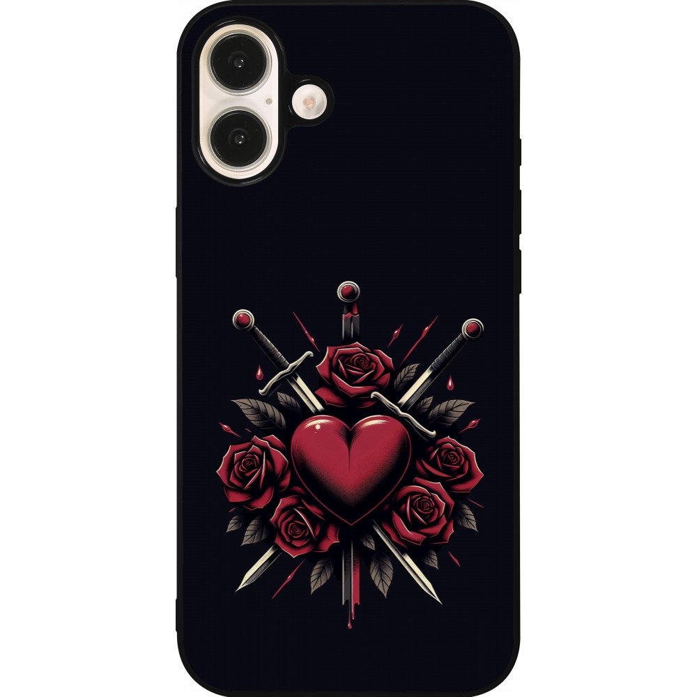 Coque iPhone 16 Plus - Silicone rigide noir Valentine 2024 gothic love