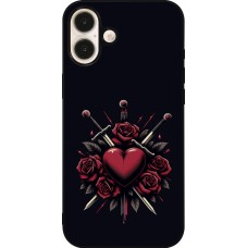 Coque iPhone 16 Plus - Silicone rigide noir Valentine 2024 gothic love