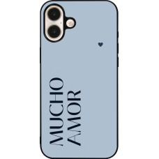 Coque iPhone 16 Plus - Silicone rigide noir Valentine 2024 mucho amor azul