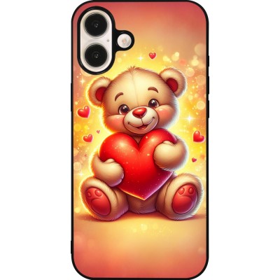 Coque iPhone 16 Plus - Silicone rigide noir Valentine 2024 Teddy love