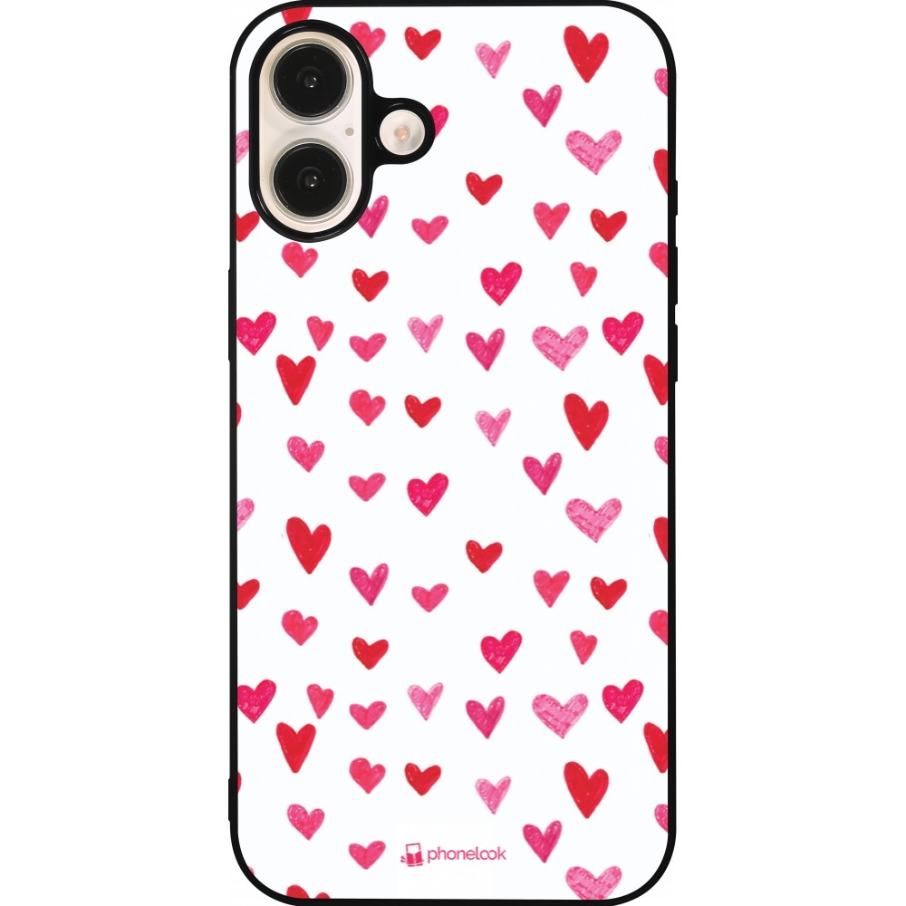 Coque iPhone 16 Plus - Silicone rigide noir Valentine 2022 Many pink hearts