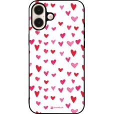 Coque iPhone 16 Plus - Silicone rigide noir Valentine 2022 Many pink hearts