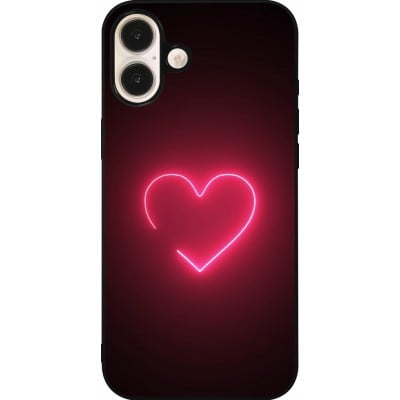 Coque iPhone 16 Plus - Silicone rigide noir Valentine 2023 single neon heart