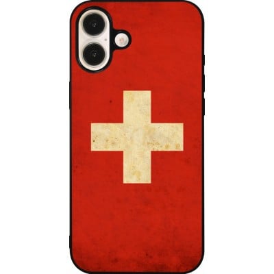 Coque iPhone 16 Plus - Silicone rigide noir Vintage Flag SWISS