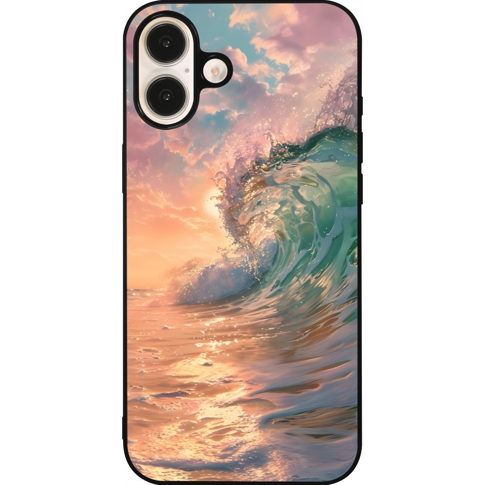 Coque iPhone 16 Plus - Silicone rigide noir Wave Sunset