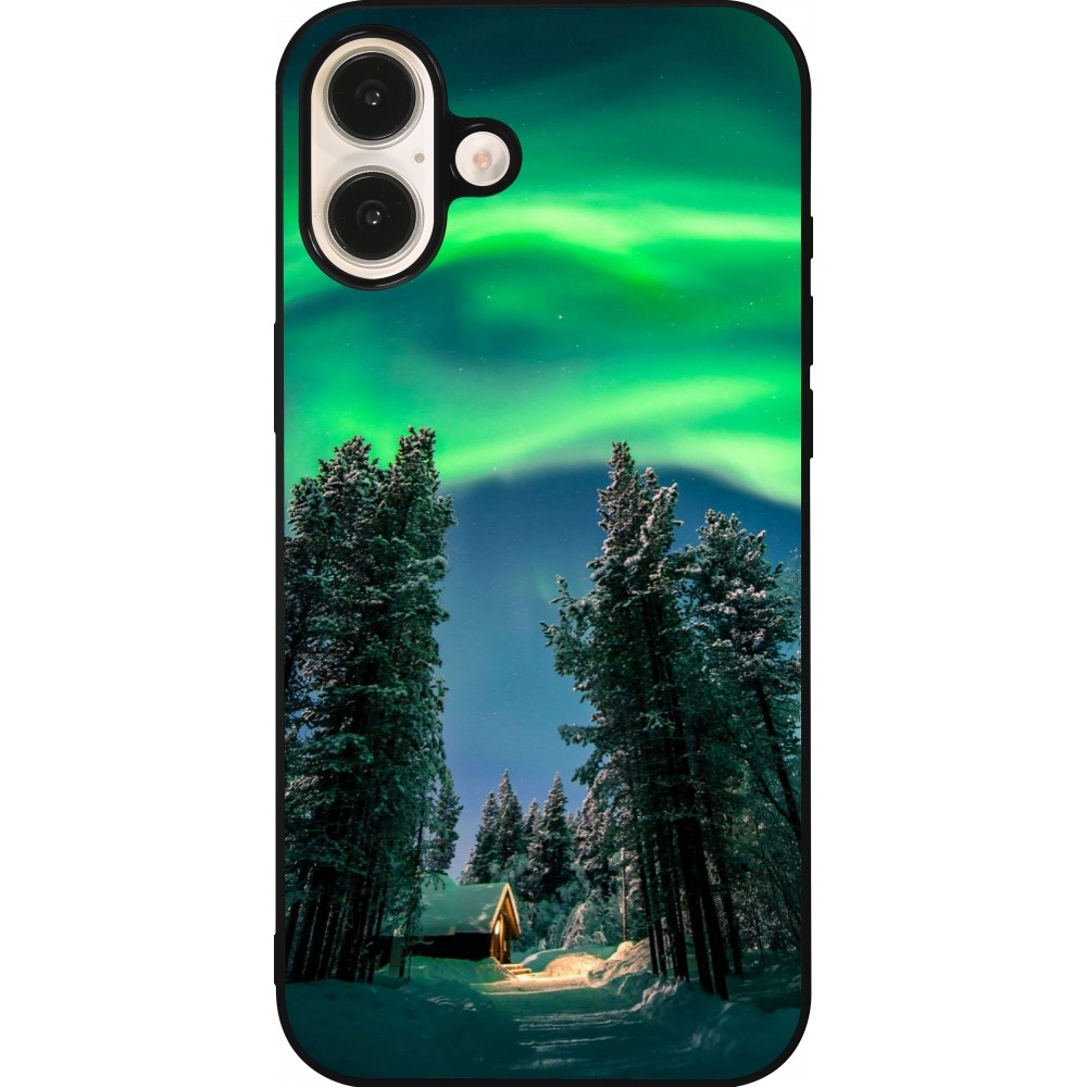 Coque iPhone 16 Plus - Silicone rigide noir Winter 22 Northern Lights