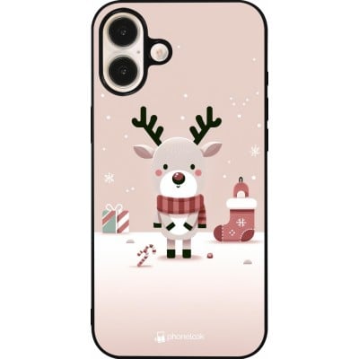 Coque iPhone 16 Plus - Silicone rigide noir Noël 2023 Choupinette Renne