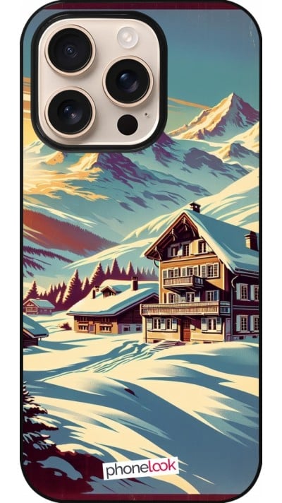 Coque iPhone 16 Pro - Chalet montagne enneigée