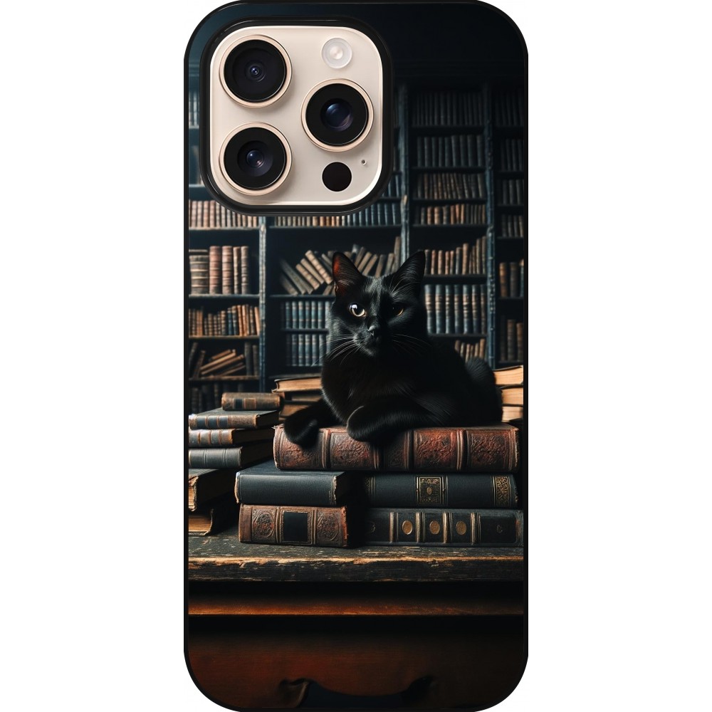 iPhone 16 Pro Case Hülle - Katze Bücher dunkel