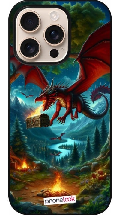 Coque iPhone 16 Pro - Dragon Volant Forêt Trésor