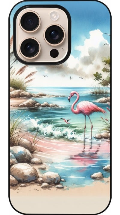 Coque iPhone 16 Pro - Flamant rose aquarelle