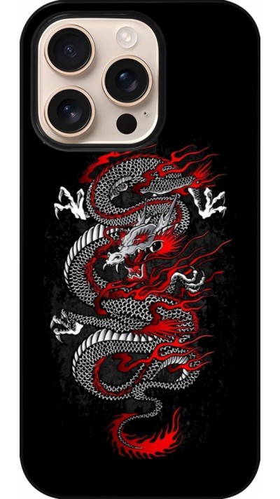 Coque iPhone 16 Pro - Japanese style Dragon Tattoo Red Black