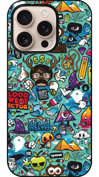 Coque iPhone 16 Pro - Mixed Cartoons Turquoise