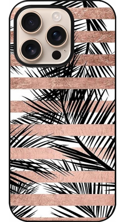 Coque iPhone 16 Pro - Palm trees gold stripes