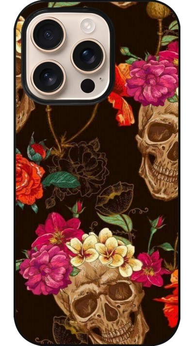 Coque iPhone 16 Pro - Skulls and flowers