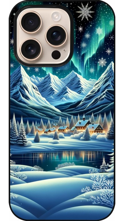 Coque iPhone 16 Pro - Snowy Mountain Village Lake night