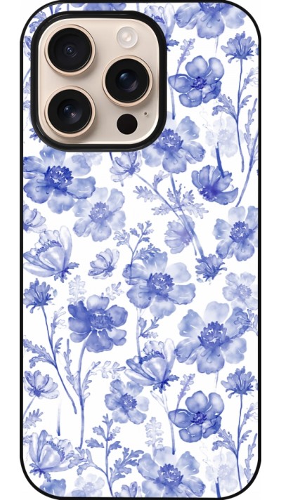 Coque iPhone 16 Pro - Spring 23 watercolor blue flowers