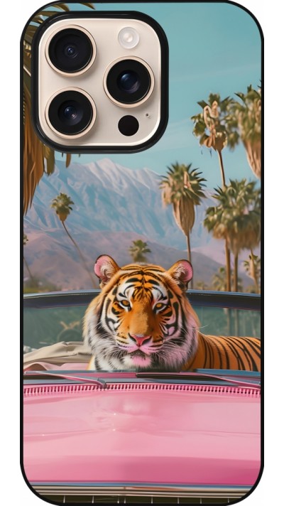 Coque iPhone 16 Pro - Tigre voiture rose