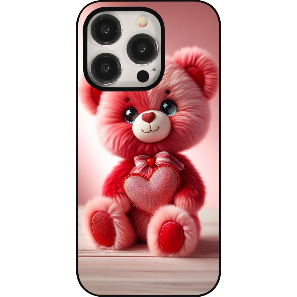 iPhone 16 Pro Case Hülle - Valentin 2024 Rosaroter Teddybär