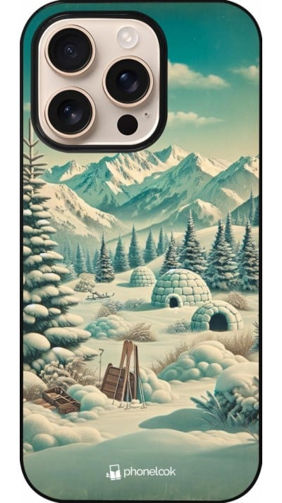 Coque iPhone 16 Pro - Vintage Snowy Mountain Igloo