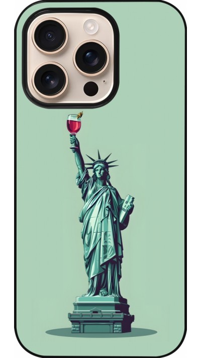 Coque iPhone 16 Pro - Wine Statue de la liberté avec un verre de vin