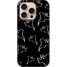 Coque iPhone 16 Pro - Silicone rigide noir Halloween 2024 black and white ghosts