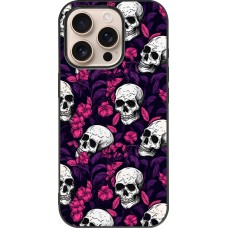 Coque iPhone 16 Pro - Silicone rigide noir Halloween 2024 romantic skulls