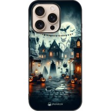 Coque iPhone 16 Pro - Silicone rigide noir Halloween Spookville