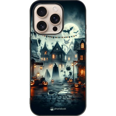 Coque iPhone 16 Pro - Silicone rigide noir Halloween Spookville