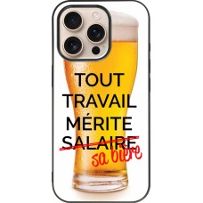 Coque iPhone 16 Pro - Silicone rigide noir Tout travail mérite sa bière