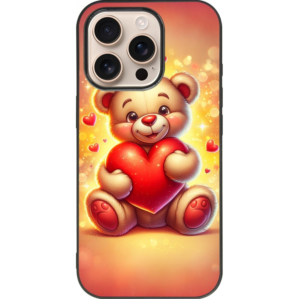 iPhone 16 Pro Case Hülle - Silikon schwarz Valentin 2024 Teddy Liebe