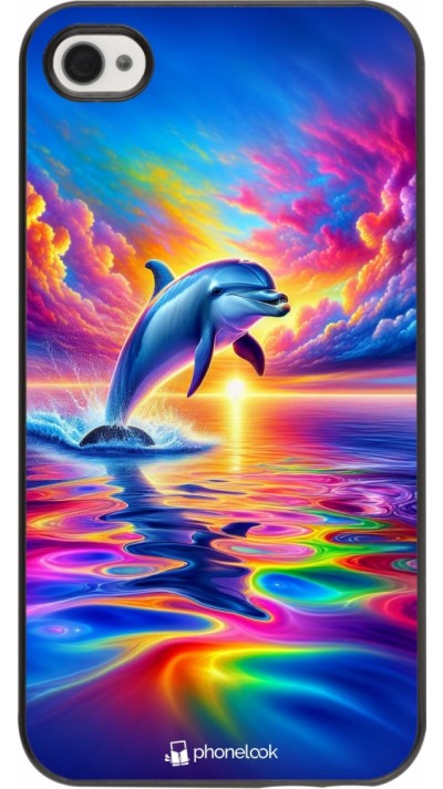 Coque iPhone 4/4s - Dauphin arc-en-ciel heureux