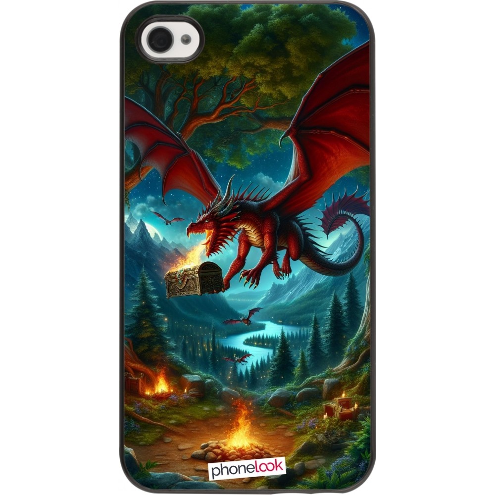 iPhone 4/4s Case Hülle - Drache Fliegend Wald Schatz