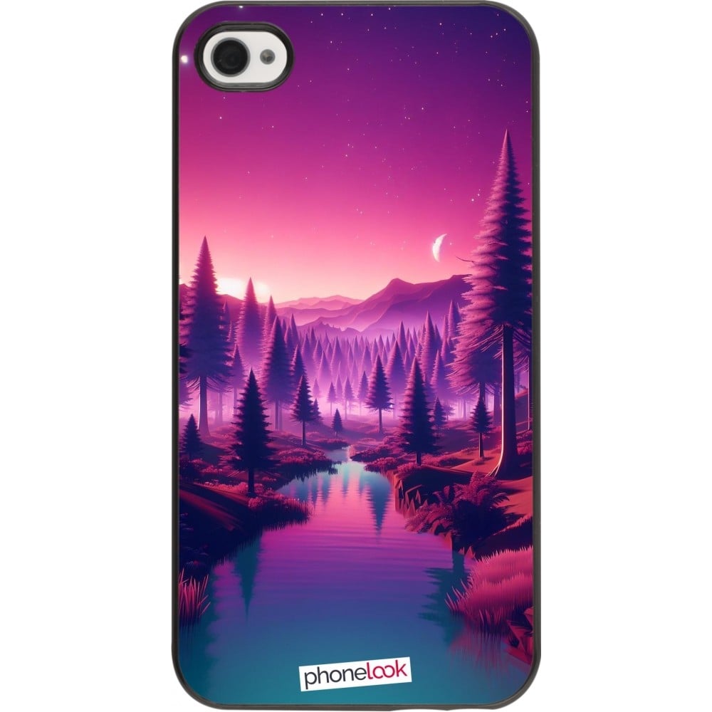 Coque iPhone 4/4s - Paysage Violet-Rose