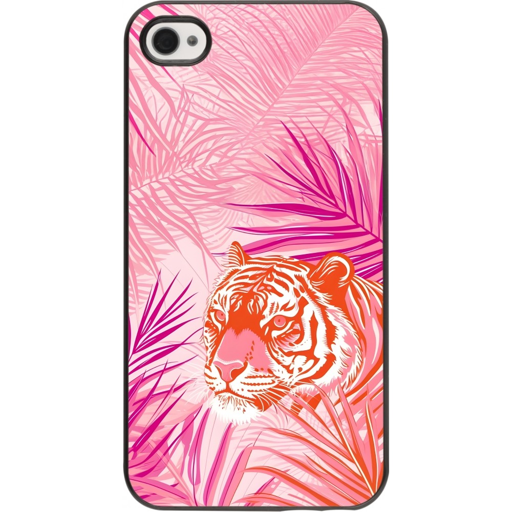 Coque iPhone 4/4s - Tigre palmiers roses