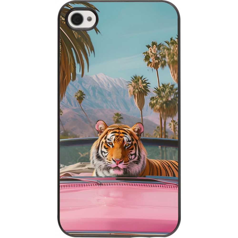 Coque iPhone 4/4s - Tigre voiture rose