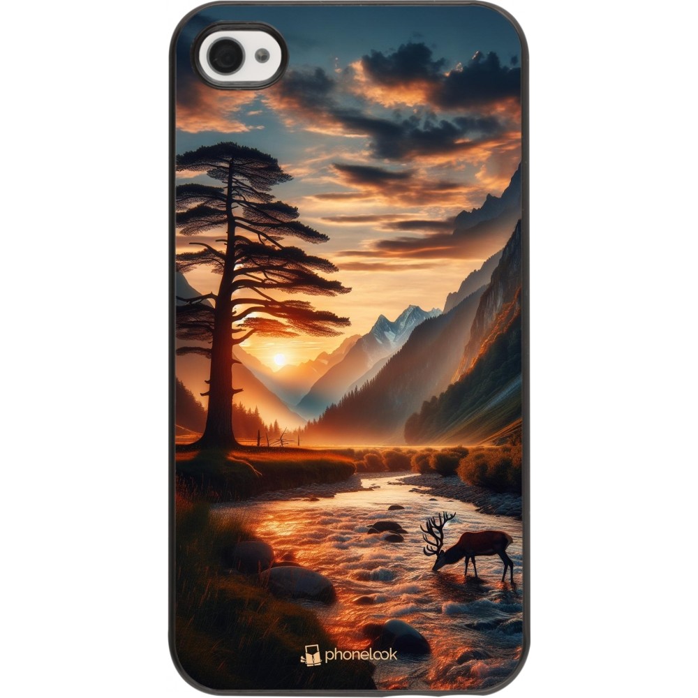 Coque iPhone 4/4s - Valley Sunset Deer Tree