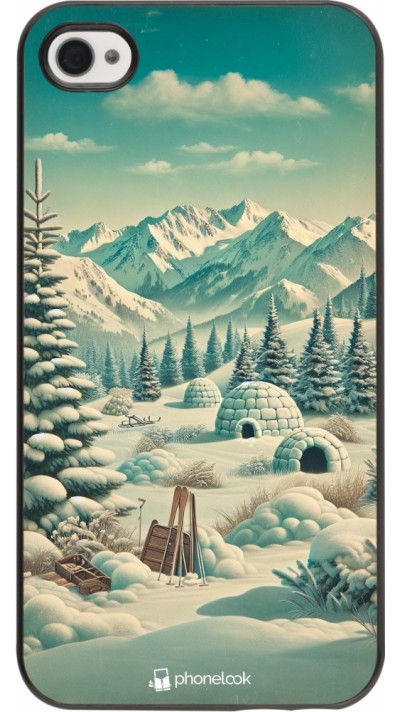 iPhone 4/4s Case Hülle - Vintage Schneebedeckter Berg Iglu