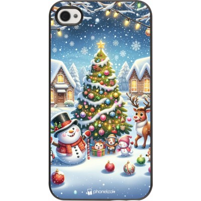 Coque iPhone 4/4s - Noël 2023 bonhomme de neige et sapin