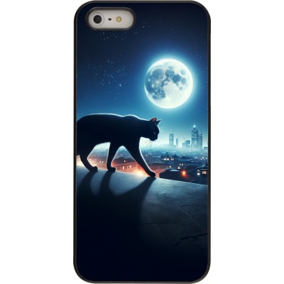 Coque iPhone 5/5s / SE (2016) - Chat noir sous la pleine lune