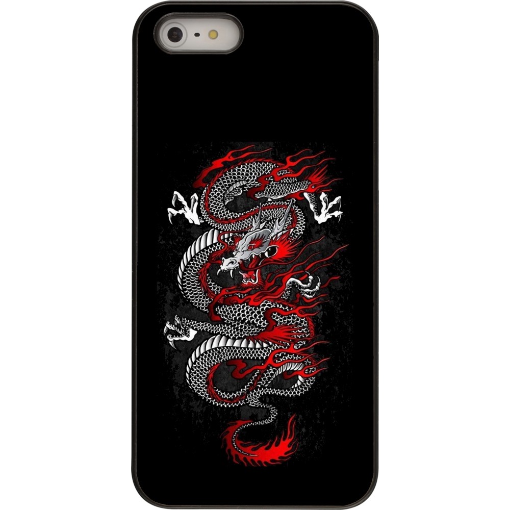 Coque iPhone 5/5s / SE (2016) - Japanese style Dragon Tattoo Red Black