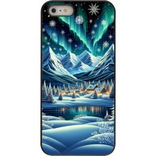 iPhone 5/5s / SE (2016) Case Hülle - Verschneites Bergdorf am See in der Nacht