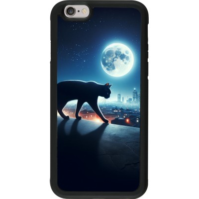 Coque iPhone 6/6s - Silicone rigide noir Chat noir sous la pleine lune